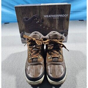 Weatherproof Men's Brown Faux Fur Lined Lace-Up Ankle Snow Boots 8M
